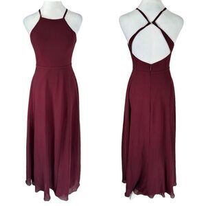 Azazie Bridesmaid Dress Burgundy Long Wedding Guest Formal Open Back Wine Sz A0